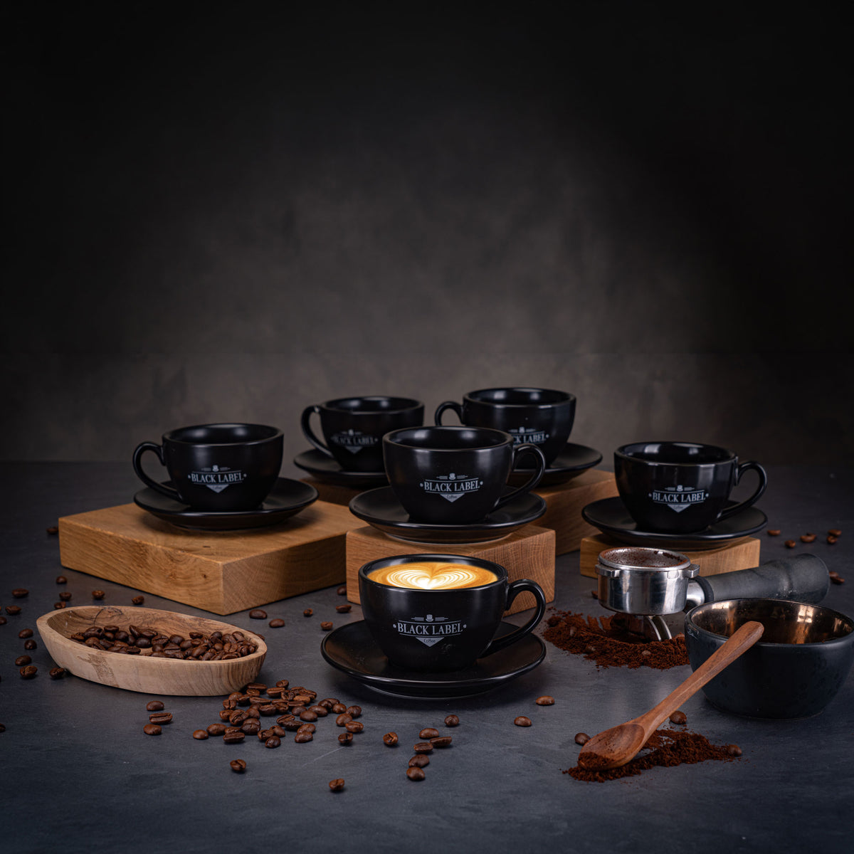 Cappuccino Tassen Set 220ml| Mattschwarz Keramik | Kaffeetasse Premium | Spülmaschinenfest